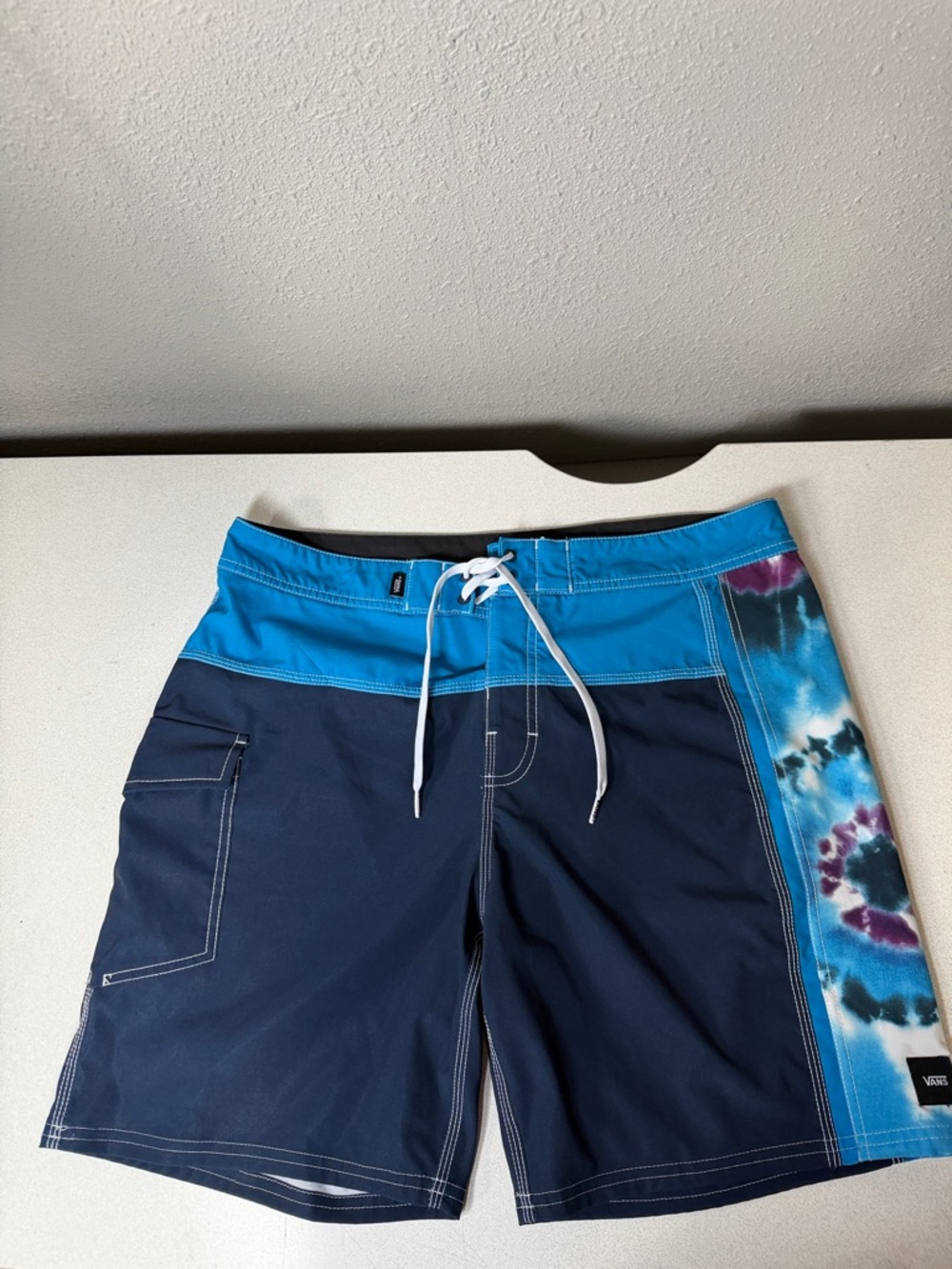 Vans Navy and Turquoise Tie-Dye Side Panel Board Shorts